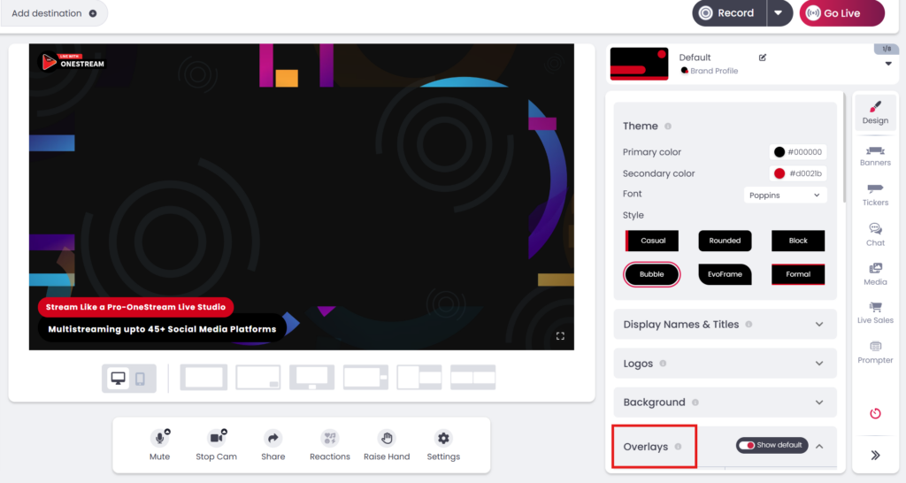 Ready-Made Overlays in OneStream Live Studio