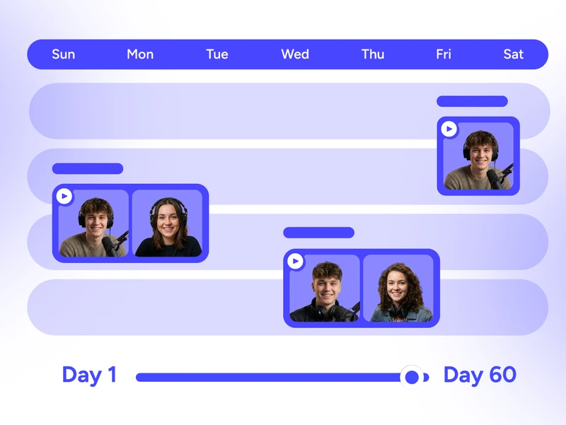 Playlist streaming dashboard showing 60-day advance scheduling for planned live video broadcasts
