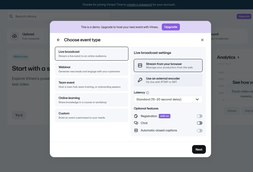 How to Start Vimeo Streaming Step 2
