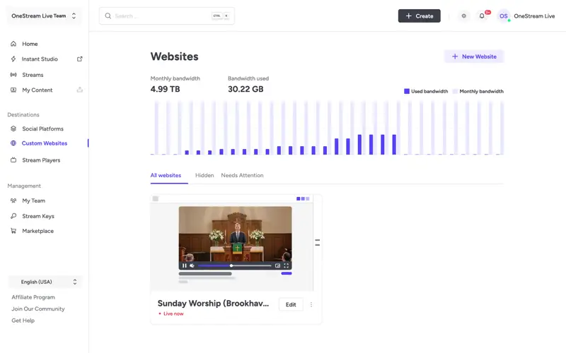 Custom website for live streaming - free hosted pages for online live video