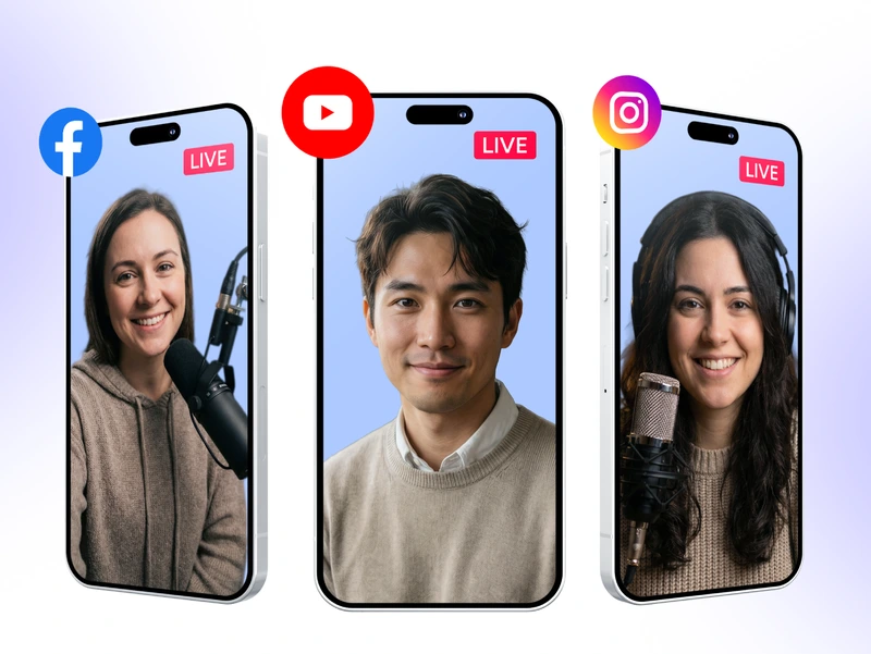 Portrait social live streaming scene in the OneStream Live Brave browser extension