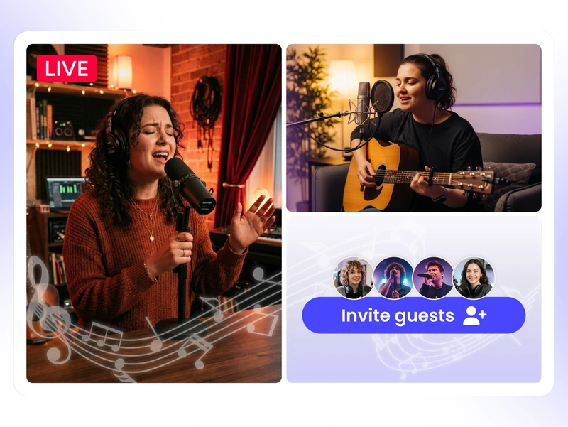 Guest collaboration for music live streaming with artists, hosts, or fans joining live