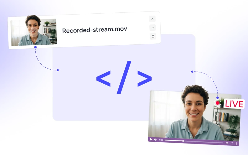 White-label live stream player displaying both live and pre-recorded video content
