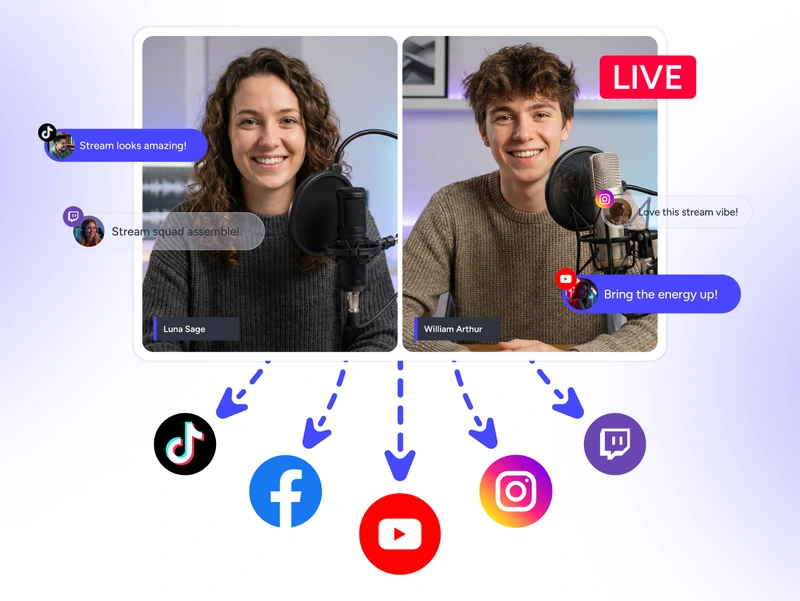 OneStream Live Studio in Microsoft Edge browser extension for multistreaming to multiple social platforms at once