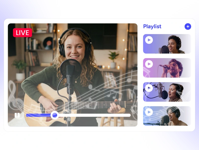 Playlist streaming for music live streaming services with scheduled back-to-back videos