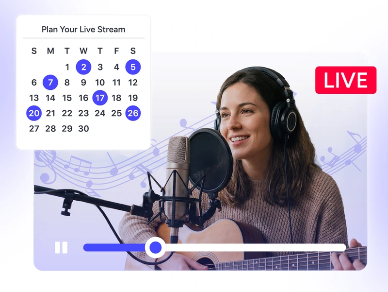Pre-recorded music video streaming with scheduled live broadcasts
