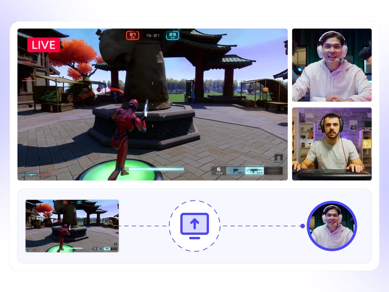 Screen sharing interface for live streaming video games, helping creators stream gameplay from desktop or mobile with a reliable game streaming service.