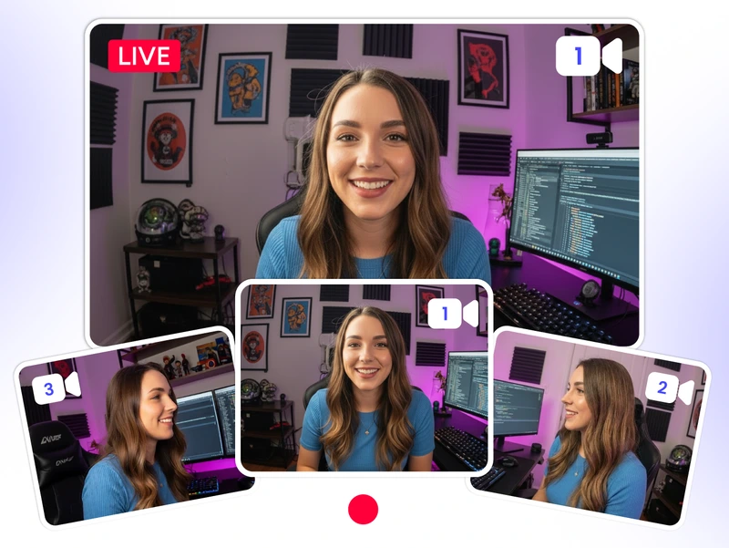 Streamer studio multi-camera setup - switch between multiple camera angles during live streaming