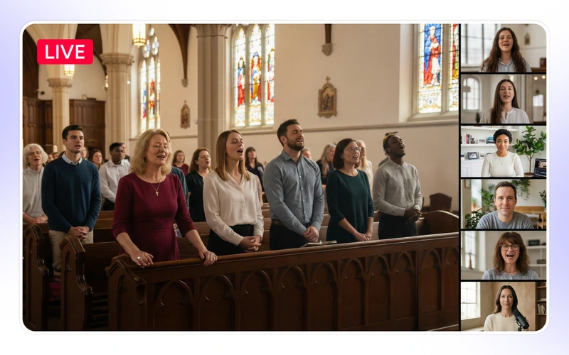 Live streaming for church services with a congregation worshipping onsite and remote members joining online