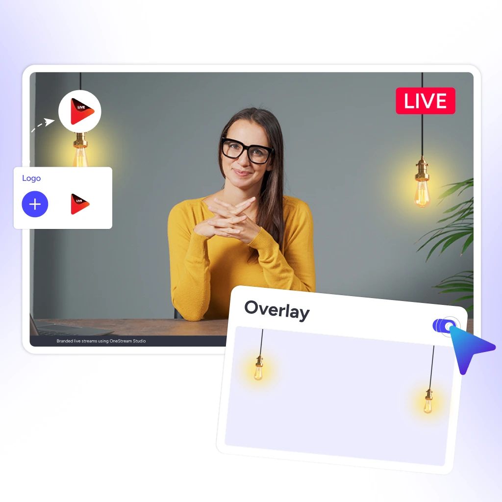 Add logos, overlays, and branding elements to customize your multicamera live streaming