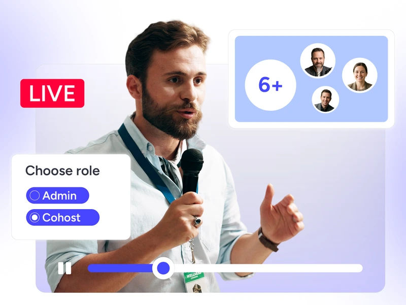 Corporate live streaming team management workspace with roles, access, and collaboration controls