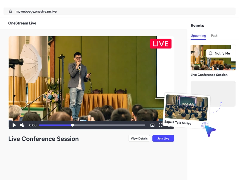 Custom event page for Corporate live streaming with branded registration and event details