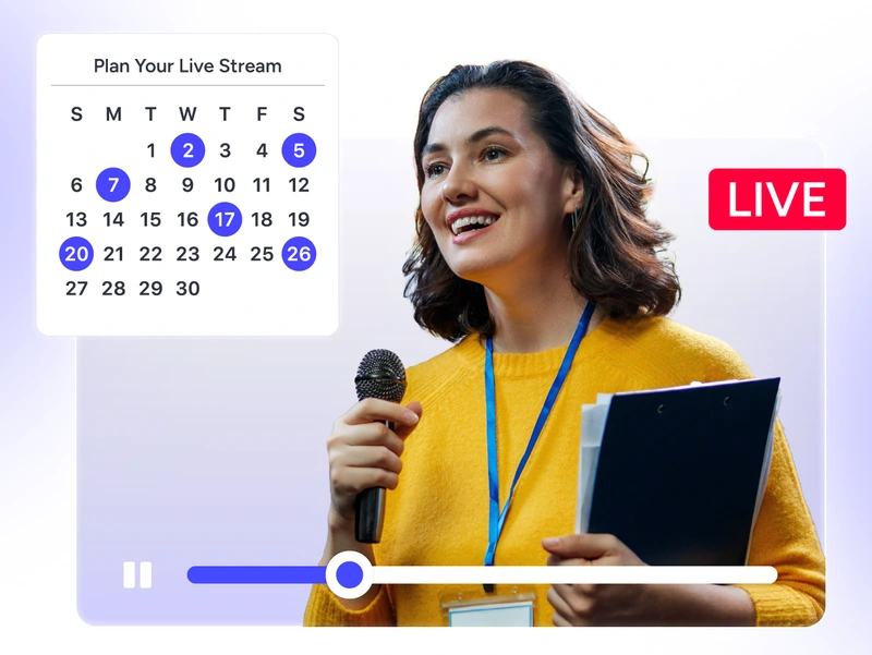Corporate live streaming scheduling screen for pre recorded broadcasts that play like live