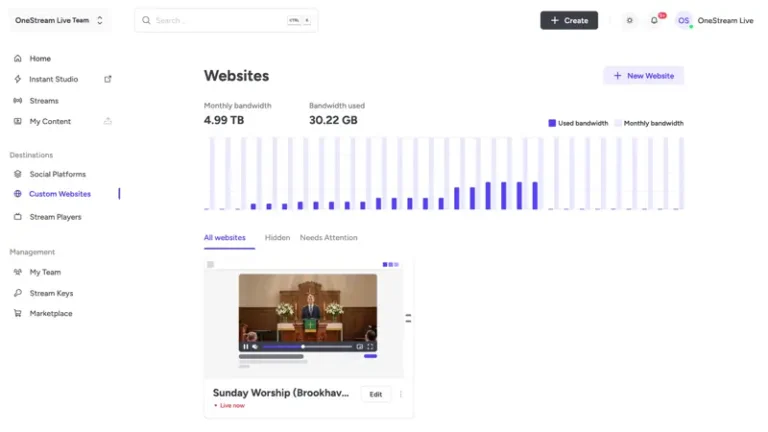 Launch a custom live page and multistream to multiple platforms with OneStream Live