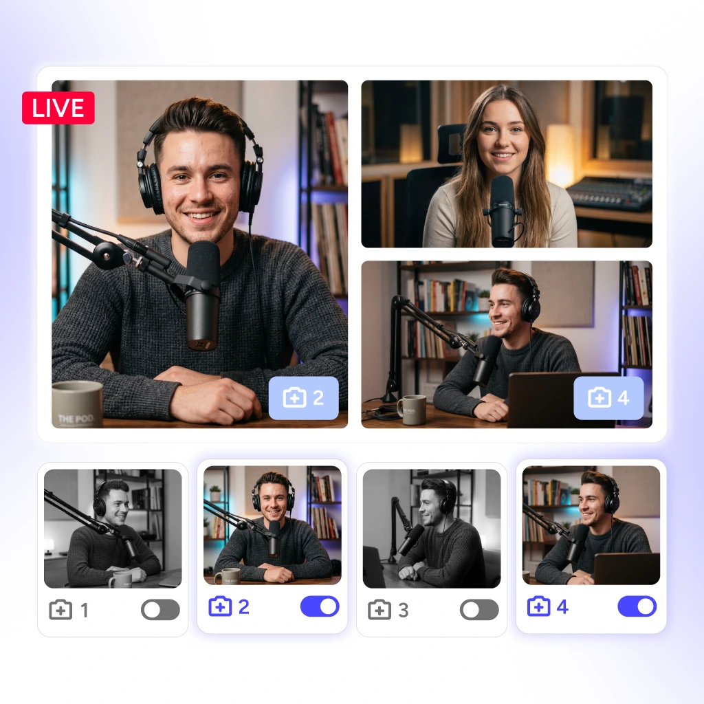 Multicamera live streaming with multiple hosts and camera angles in one broadcast