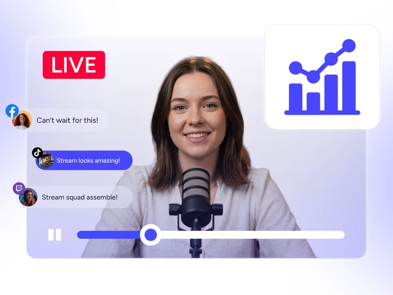 Performance tracking dashboard for agency live streaming with stream health, audience activity, and engagement metrics