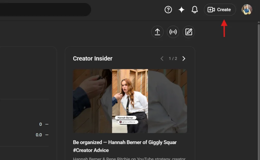 Click the Create Button: step 1 of How to Find YouTube Stream Key