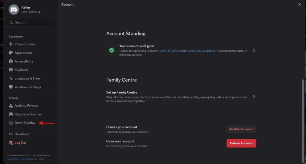 How to Turn off Discord Overlay Step 2