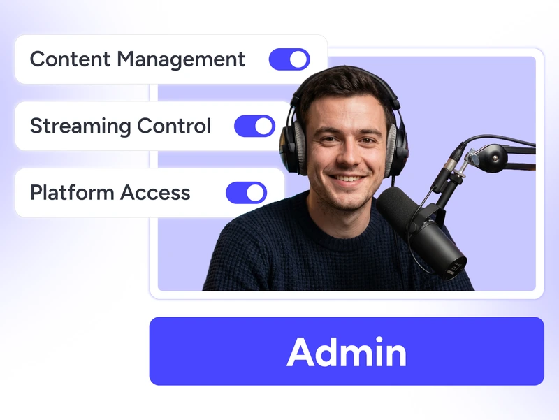 Team management allows admins to manage content, control live streams, and access platform settings for the entire team.