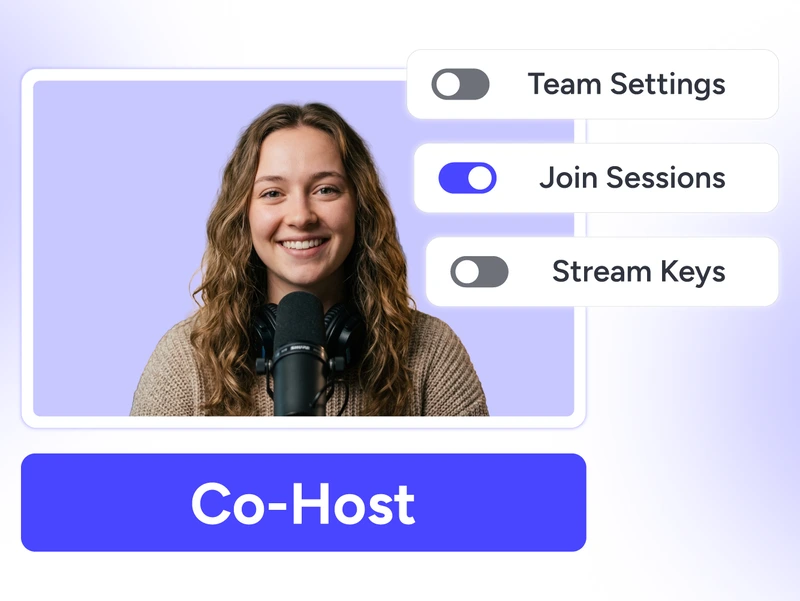 Team management allows co-hosts to join live streaming sessions and assist during broadcasts with limited permissions.