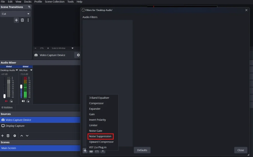 How to Add a Noise Suppression Filter in OBS Studio
