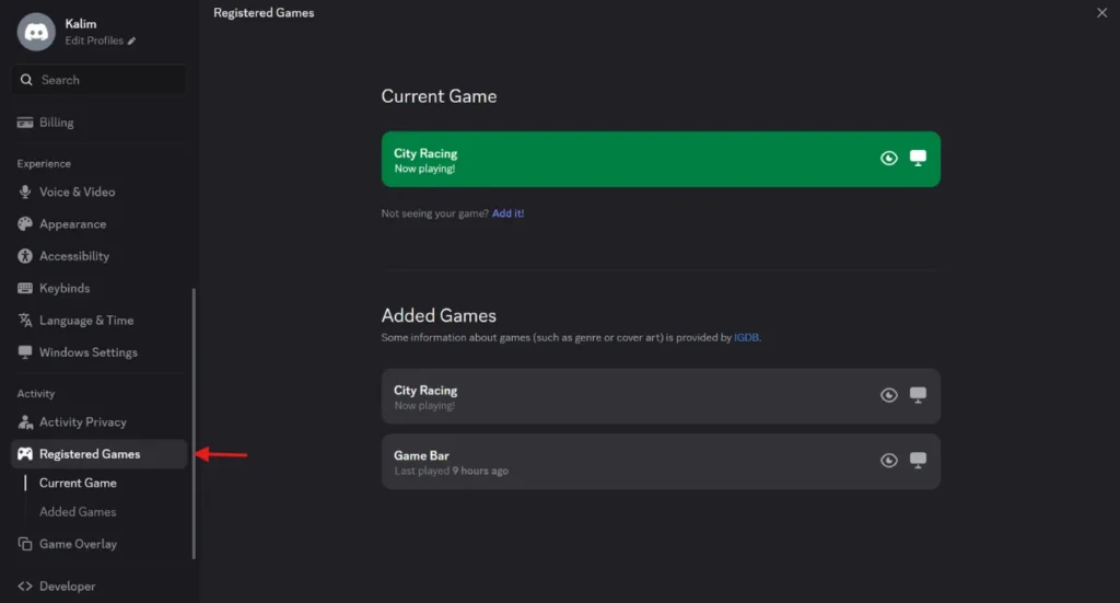 Step 3: Click on Registered Games