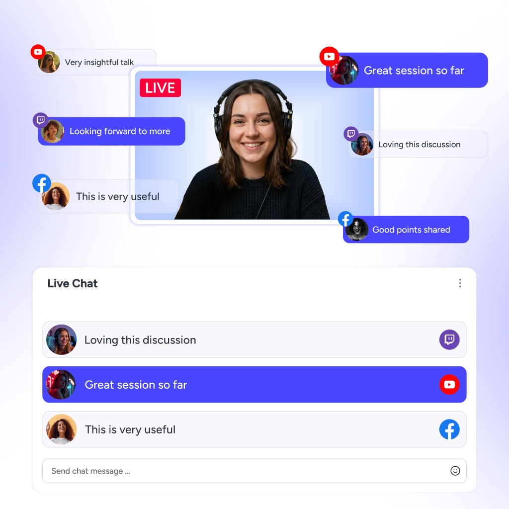 Centralized live chat showing all comments in your live stream