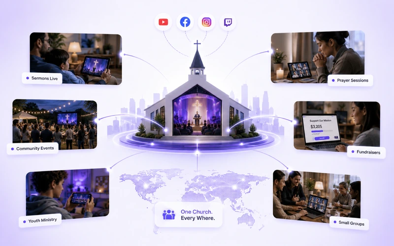 Faith-based live streaming setup helping churches connect with online congregations use cases
