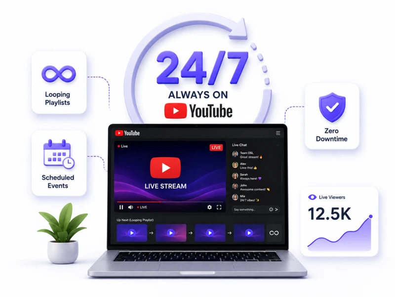 24 7 Youtube Streaming make OneStream Live make best Alternative to Restream.