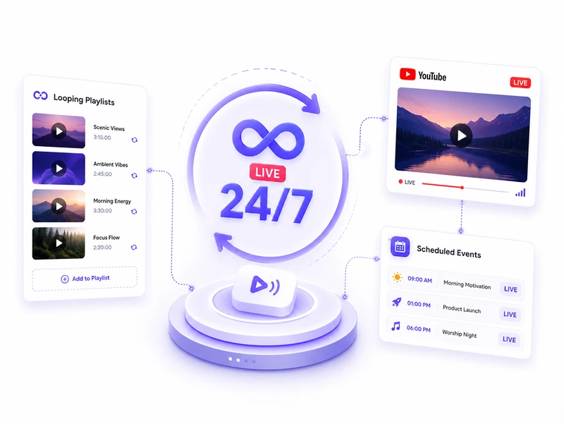 Always-on streaming feature for continuous broadcasts across multiple platforms.