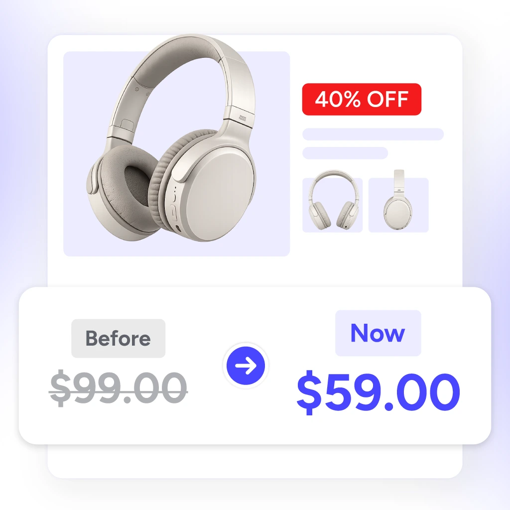 Product card showing original and discounted compare-at pricing so livestream viewers can see the savings