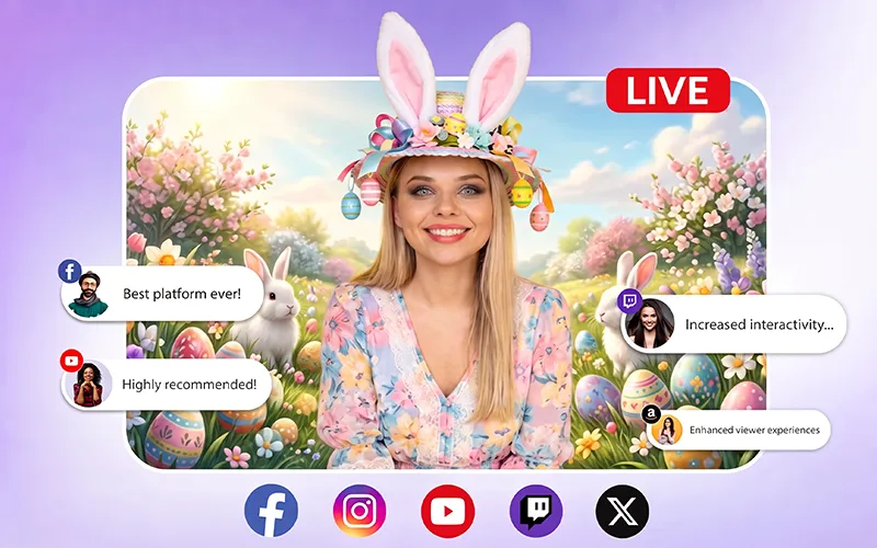 Easter hunt playlist and multistreaming setup for broadcasting festive content