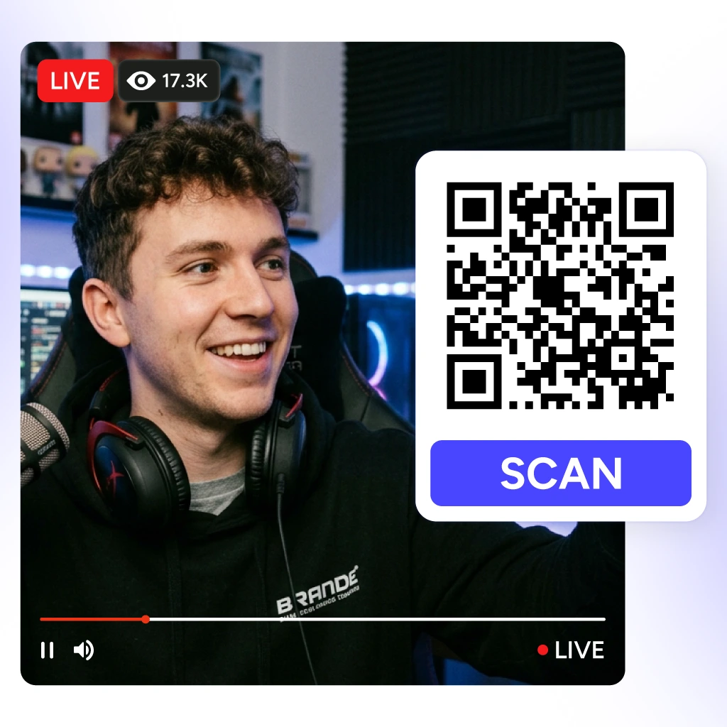Instant QR overlay linking livestream viewers directly to a product or sales page