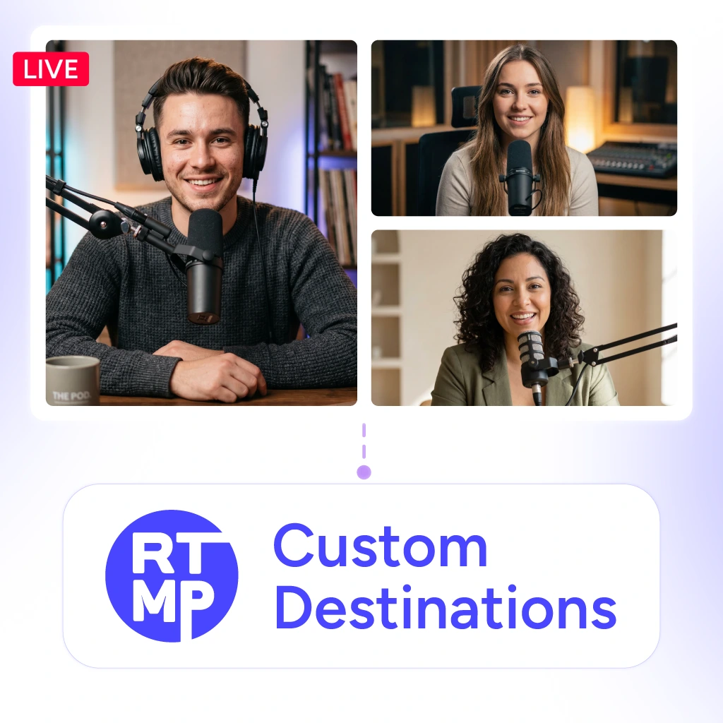 Live Studio Custom Destinations with guests, overlays, and multiple cameras